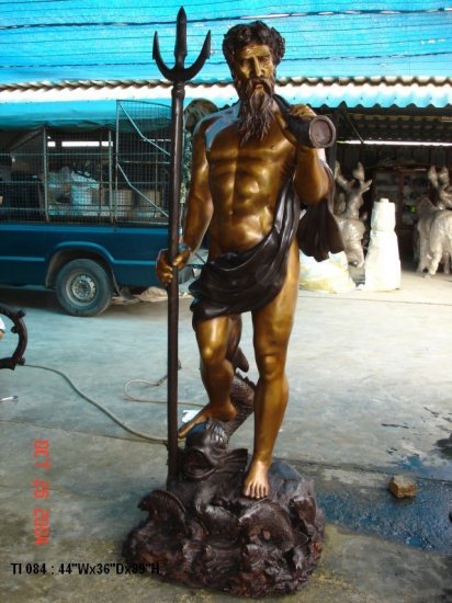 Life Size Bronze Standing Neptune with Trident - Click Image to Close