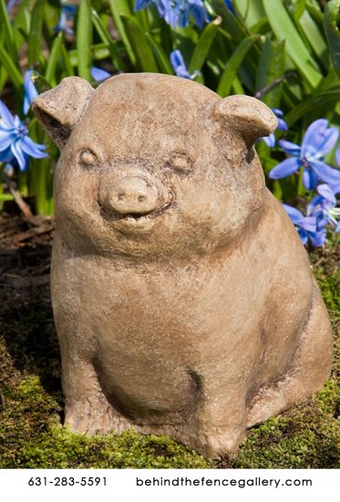 Cast Stone New Born Chubby Piglet Sculpture - Click Image to Close