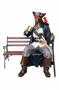 Pirate with Beer Sitting on Bench