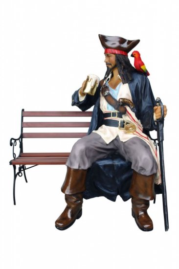 Pirate with Beer Sitting on Bench - Click Image to Close