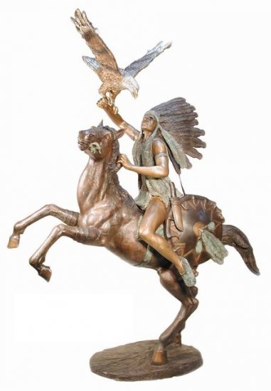 Bronze Indian Warrior on Rearing Horse - Click Image to Close