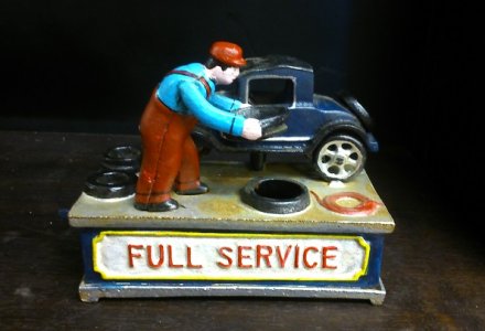 Service Station Authentic Foundry Cast Iron Mechanical Bank