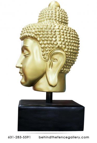 Gold Buddha Head on Base - Click Image to Close