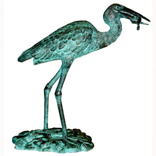 Bronze Heron with Fish - Click Image to Close