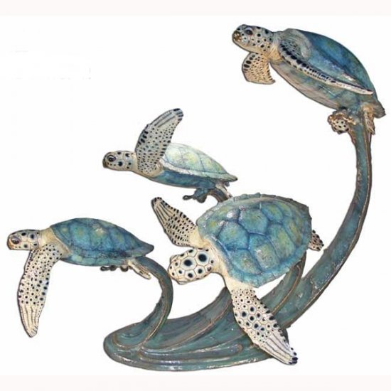 Bronze Four Turtle Swimming - Click Image to Close