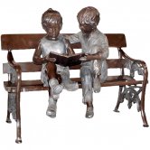 Bronze Girl and Boy on Bench Statue