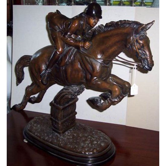 Bronze Jockey on a Horse Jumping - Click Image to Close