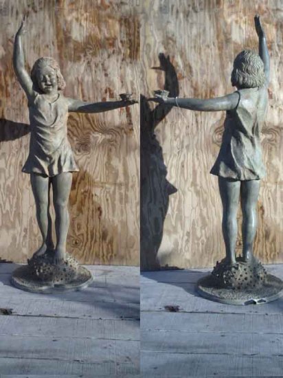 Bronze Girl holding a Flower Fountain - Click Image to Close