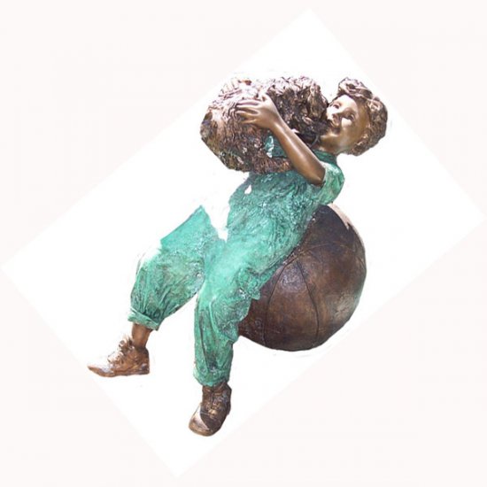 Bronze Boy on Ball with Puppy - Click Image to Close