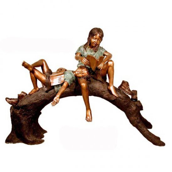 Bronze Kids reading on a Branch - Click Image to Close