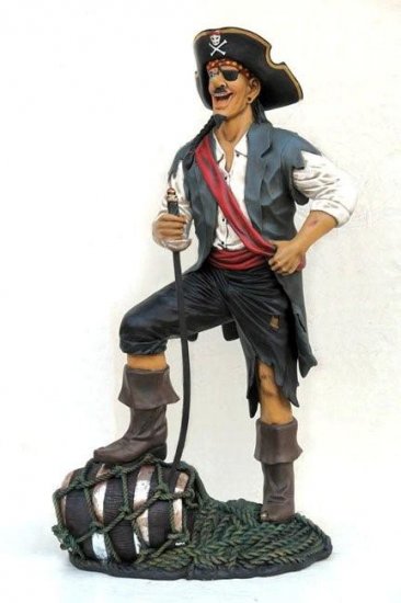 Pirate with Barrel and Sword - Click Image to Close
