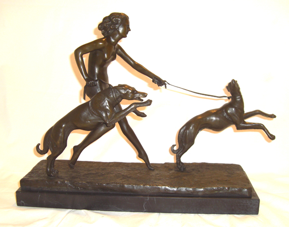 Nude and Two Dogs Bronze