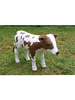 Brown and White Baby Cow Statue - Click Image to Close