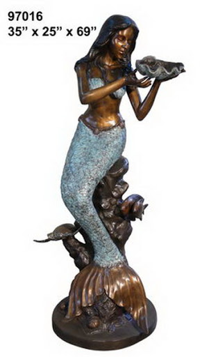 Bronze Mermaid with Shell Fountain - Click Image to Close