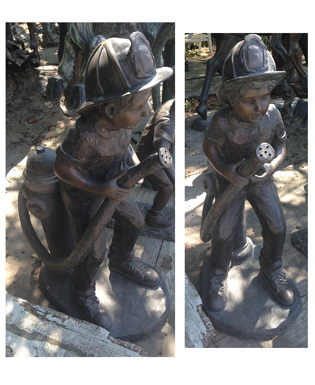 Bronze Boy playing Fireman with a Hose Statue