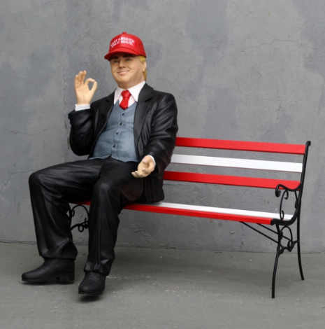 Donald Trump on Bench Wearing MAGA Hat - Click Image to Close
