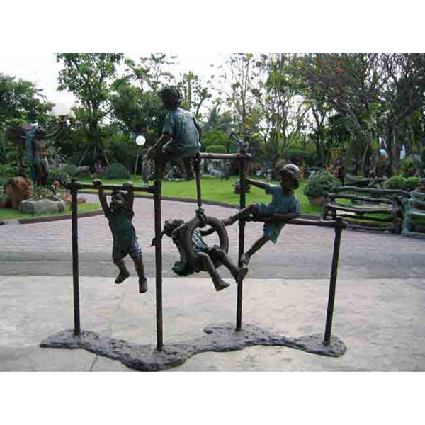 Bronze Kids playing on Monkey Bars