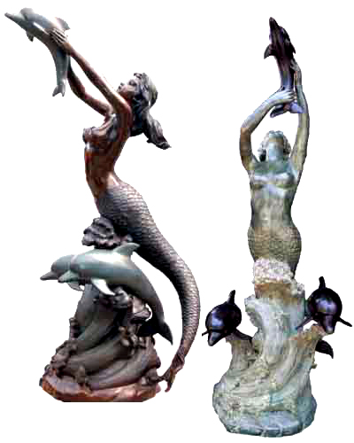 Bronze Mermaid with Dolphins - Click Image to Close