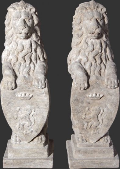 Fiberglass Heraldic Lions / Roman Stone Finish (SET OF 2) - Click Image to Close