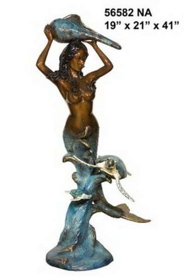 Bronze Mermaid With Turtle Fountain - Click Image to Close