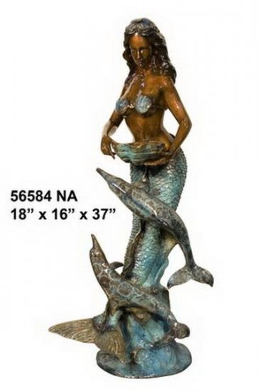 Bronze Mermaid With Dolphins Fountain - Click Image to Close