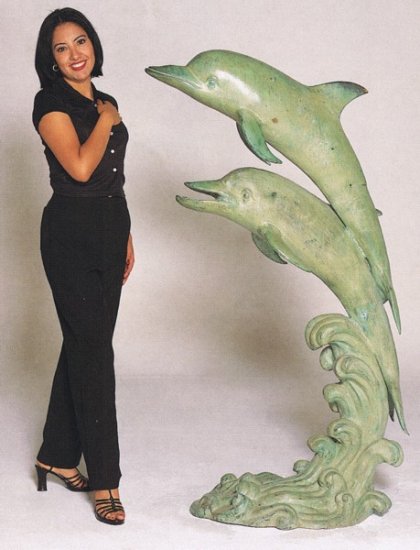 Bronze 2 Dolphin Statue - Click Image to Close