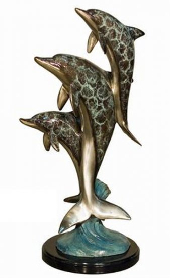 Bronze Three Dolphins on Marble base - Click Image to Close