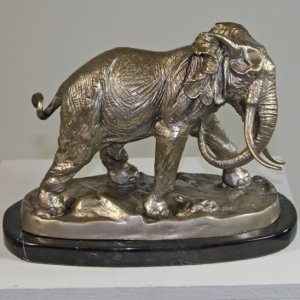 Bronze Elephant with Marble Base
