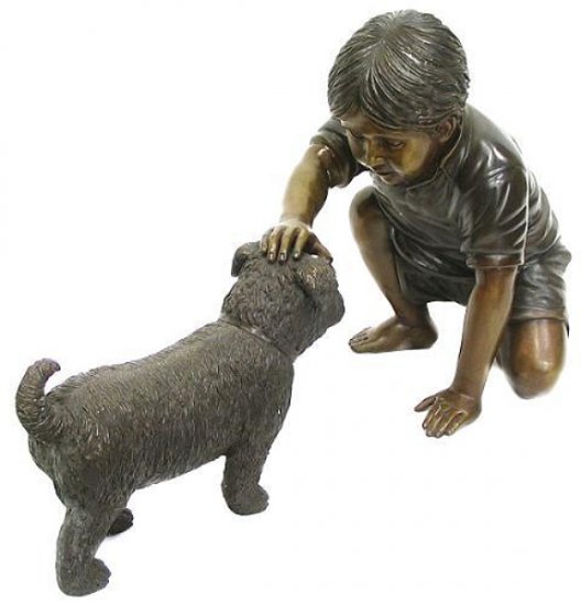 Bronze Boy Petting a Dog - Click Image to Close