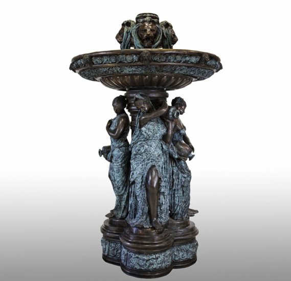 Bronze Lion Heads & Four Ladies Fountain - Click Image to Close