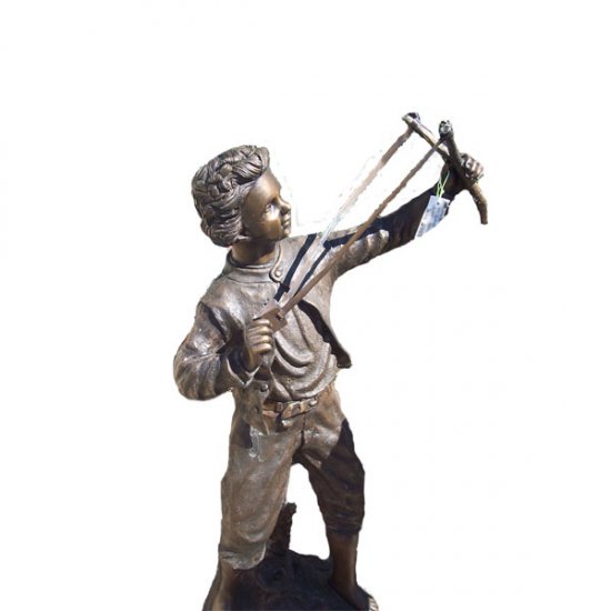 Bronze Boy Shooting Slingshot - Click Image to Close