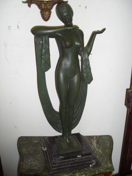 Bronze Nude Verdigris Statue on marble base