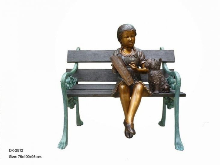 Girl with Dog on Bench - Click Image to Close