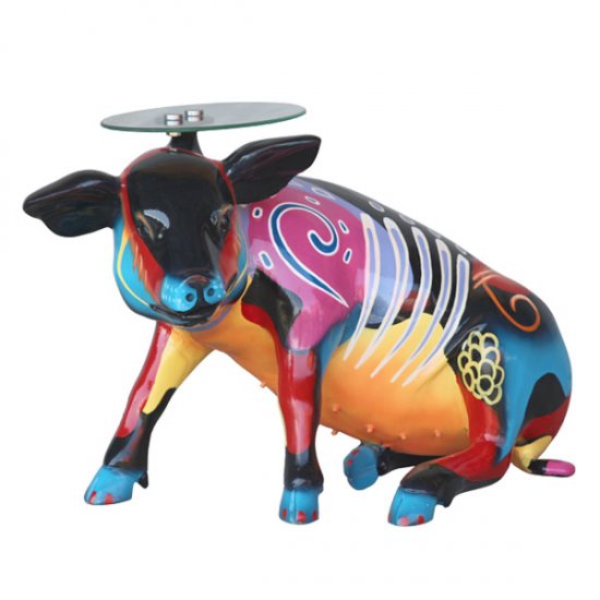 Popart Pig Sitting with Table Top - Click Image to Close