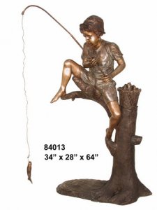Bronze Boy Fishing on Tree