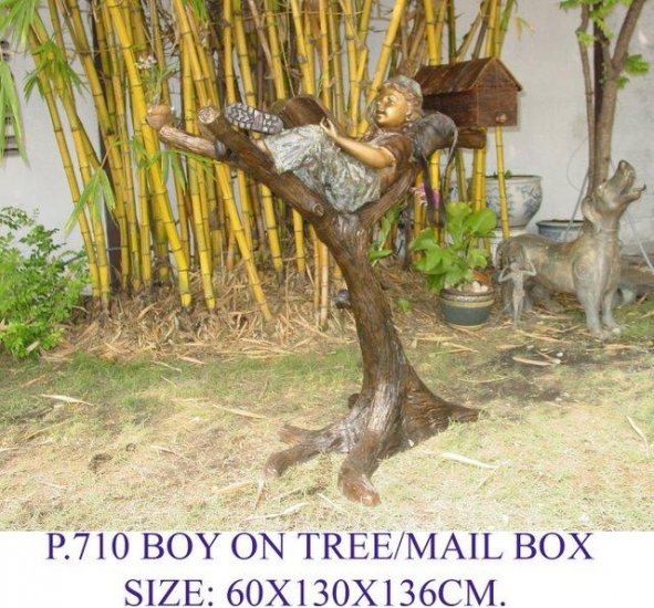 Boy on Tree Mailbox - Click Image to Close