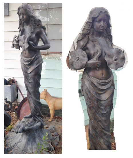 Bronze Woman Holding Water Lily - Click Image to Close