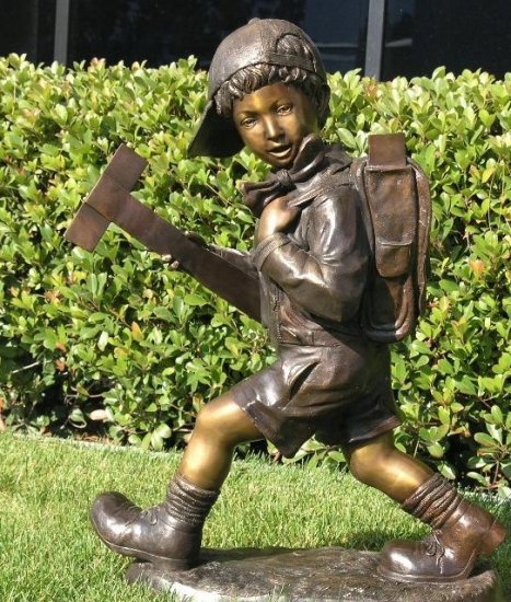 Bronze Kid with Backpack - Click Image to Close