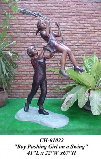 Bronze Boy Pushing a Girl on a Swing - Click Image to Close