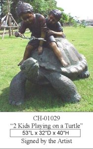 2 Boys Playing on a Turtle