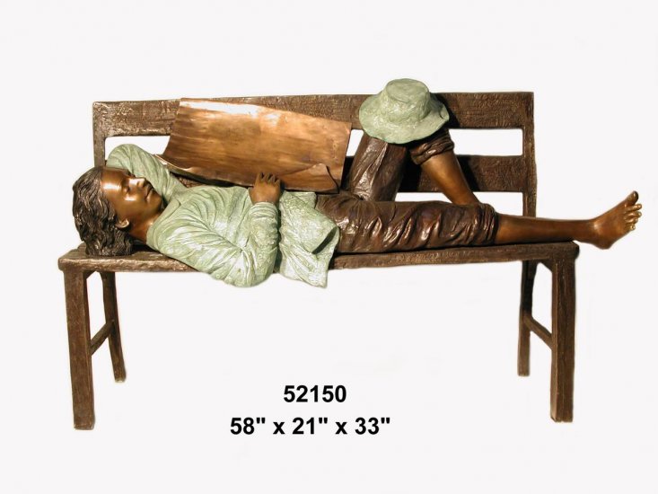 Bronze Boy Sleeping on Bench - Click Image to Close