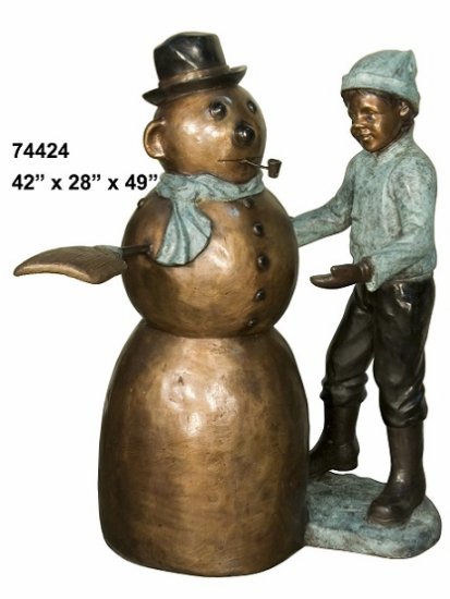 Bronze Boy with Snowman - Click Image to Close