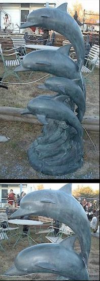 Bronze Four Dolphins Jumping Fountain Sculpture - Click Image to Close