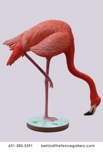 Flamingo Head Down on Base Statue