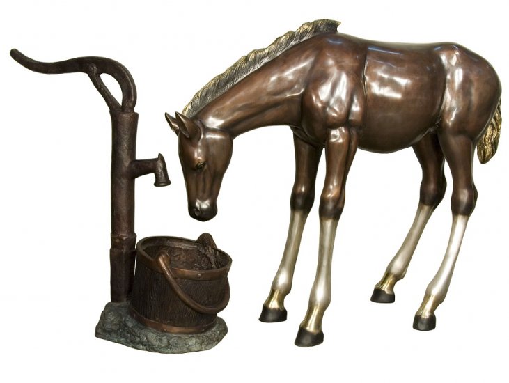 Bronze Baby Colt at the Water Pump (2 piece set) - Click Image to Close