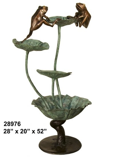 Pair of Small Frogs on Lotus Leaves Fountain - Click Image to Close