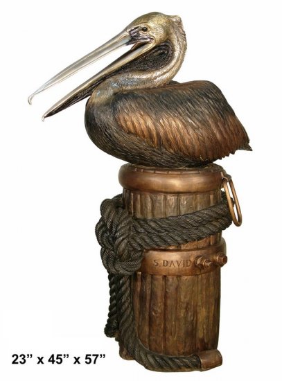 Pelican Resting on Piling Fountain - Click Image to Close