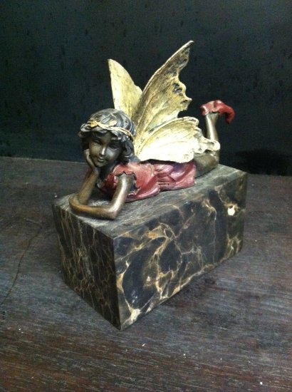Bronze Fairy on Marble Base - Click Image to Close