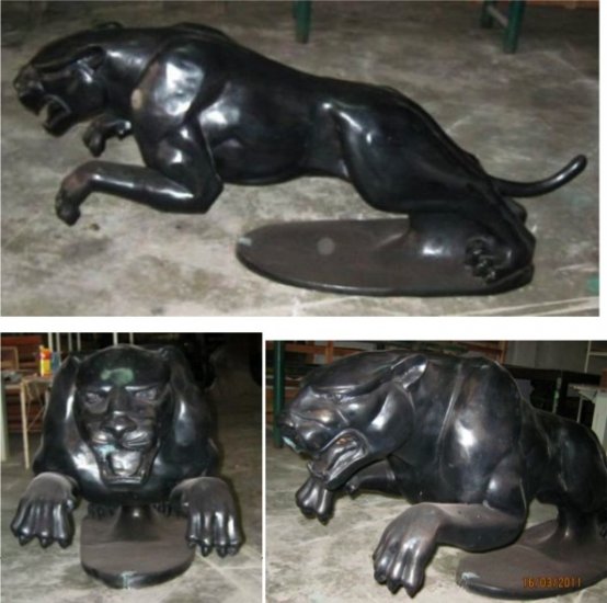 Bronze Leaping Black Jaguar Panther - Click Image to Close