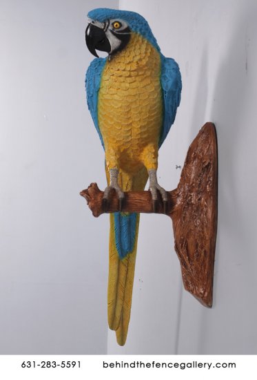 Life Size Blue and Gold Macaw Parrot Statue - Click Image to Close